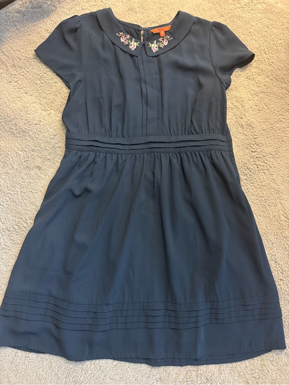 Modcloth Navy Short-Sleeve Dress with Embroidered Collar